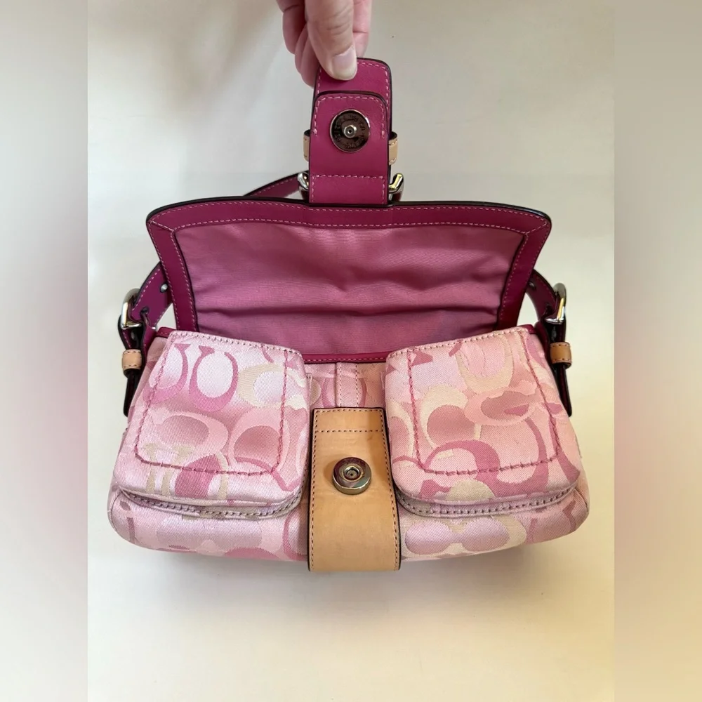 Vintage Y2K Coach Pink SoHo Canvas Buckle Flap Shoulder Purse Bag - Picture 9 of 16